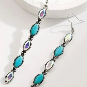 Silver Drop Earrings with Turquoise and Iridescent Accents - Women's Jewelry